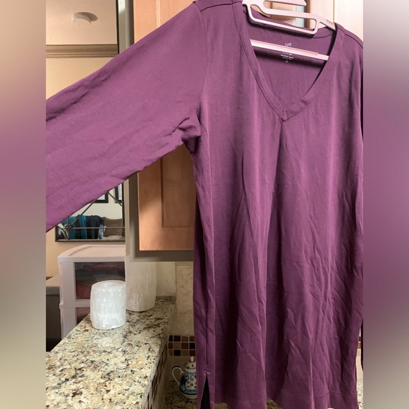 J. Jill Simply Supima Cotton V-Neck Tunic Slits On the Side  Long Sleeves M Tall - Picture 5 of 14